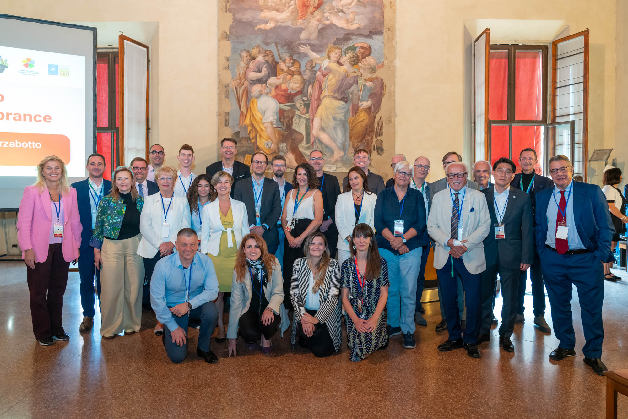 Speakers and delegates at the opening conference of the 7th Cities of Remembrance Symposium, Palazzo d’Accursio, Bologna, October 2, 2026